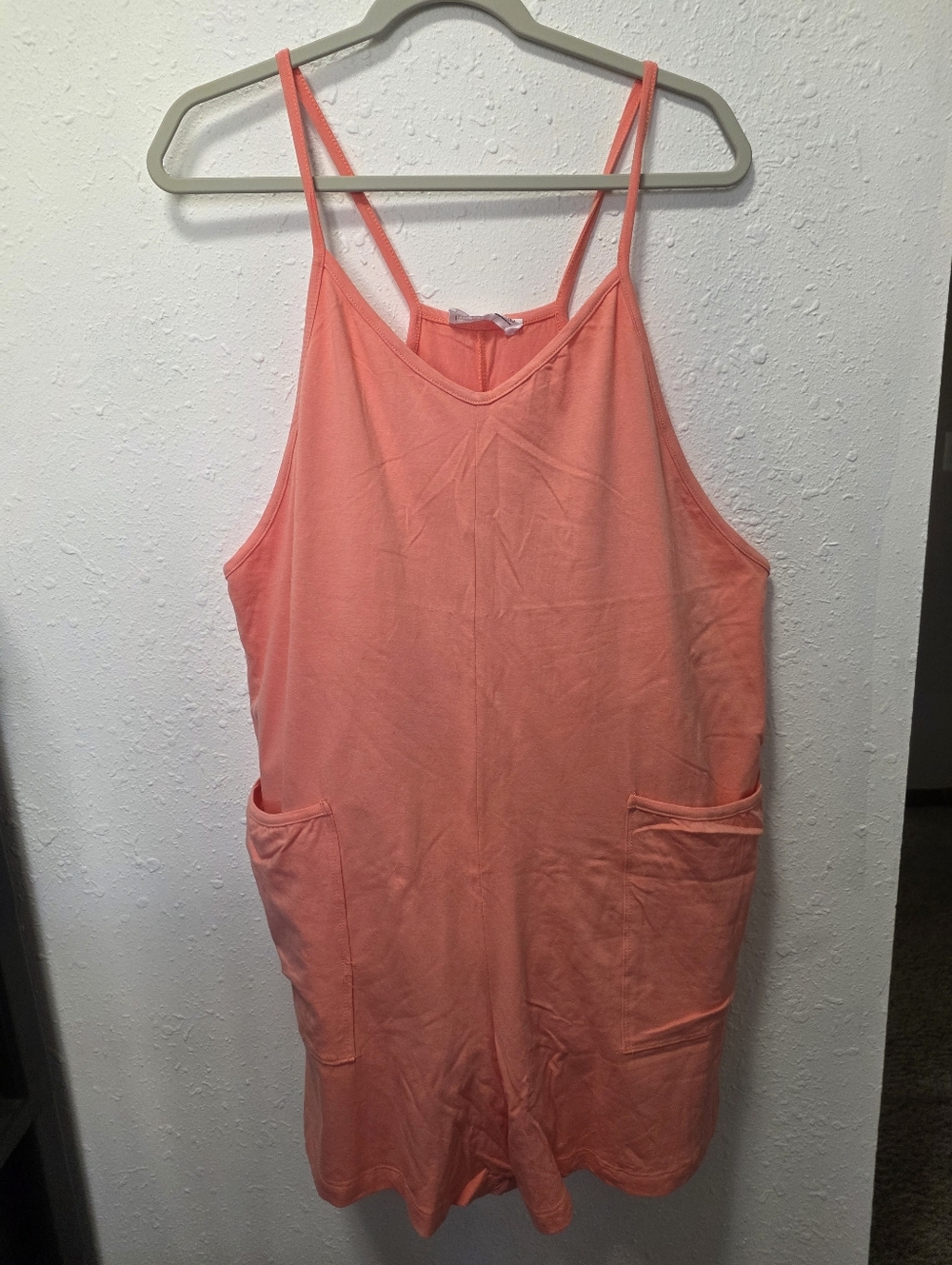 Impressions Coral Pink Sleeveless Romper with Pockets